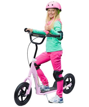 HOMCOM Kick Scooter for Kids 5-12 Years Old, Big Wheel Kids Scooter with Adjustable Height Handlebar, Non-slip Footplate, Rear Brake, Pink