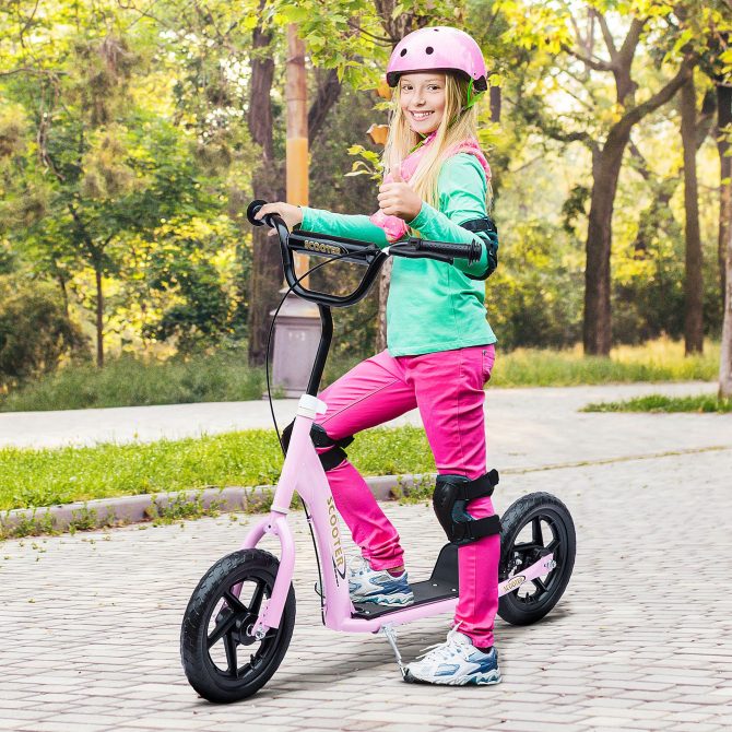 HOMCOM Kick Scooter for Kids 5-12 Years Old, Big Wheel Kids Scooter with Adjustable Height Handlebar, Non-slip Footplate, Rear Brake, Pink - Image 9