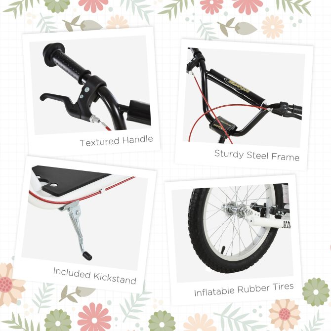 Aosom Youth Scooter Kick Scooter for Kids 5+ with Adjustable Handlebar 16" Front and Rear Dual Brakes Inflatable Wheels, White - Image 4