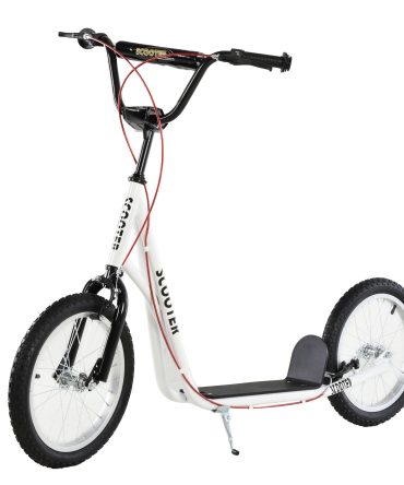 Aosom Youth Scooter Kick Scooter for Kids 5+ with Adjustable Handlebar 16" Front and Rear Dual Brakes Inflatable Wheels, White