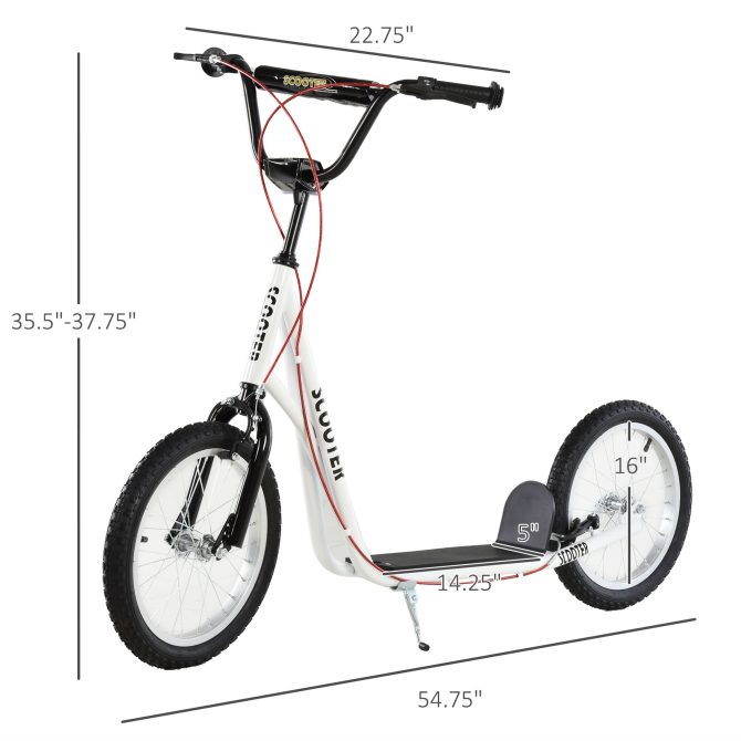 Aosom Youth Scooter Kick Scooter for Kids 5+ with Adjustable Handlebar 16" Front and Rear Dual Brakes Inflatable Wheels, White - Image 7