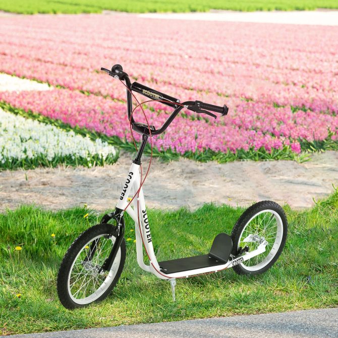 Aosom Youth Scooter Kick Scooter for Kids 5+ with Adjustable Handlebar 16" Front and Rear Dual Brakes Inflatable Wheels, White - Image 8