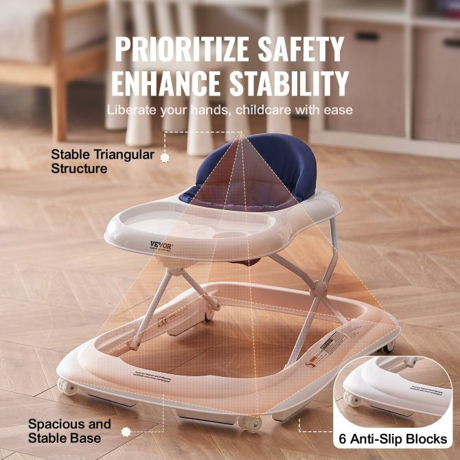 VEVOR Baby Walker, Foldable Baby Walkers with 3-Level Adjustable Height, Rolling Toddler Walker and Activity Center with Wheels & Feeding Tray, Anti-Rollover Activity Helper for Boy Girl 6-12 Months - Image 5