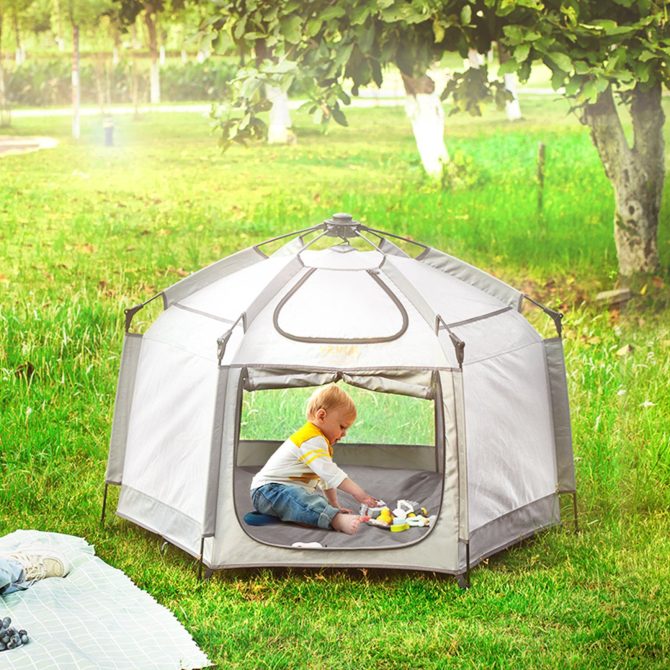 VEVOR Baby Playpen with Canopy, Indoor/Outdoor Portable Playpen for Babies and Toddler, Lightweight & Foldable, Pop Up Toddler Play Yard with 3 Sun-Shades & Travel Bag for Park Beach Home, 59.8"x59.8" - Image 8