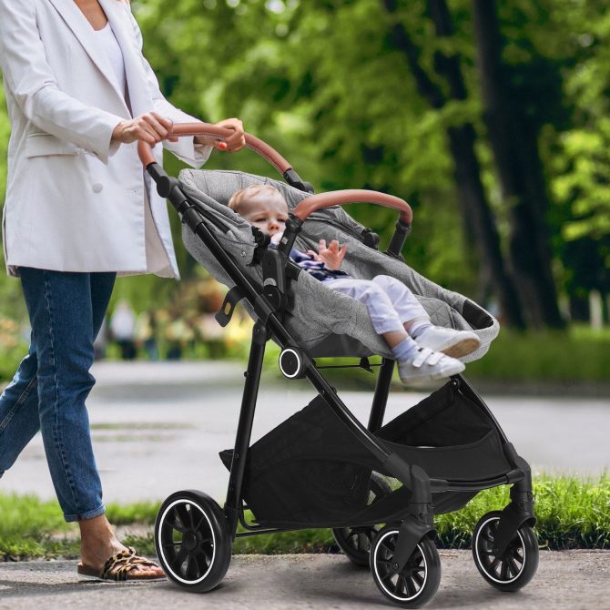 VEVOR Standard Baby Stroller, Infant Toddler Stroller with Bassinet, 3rd-Gear Adjustable Backrest & Foldable & Reversible Seat, Carbon Steel Newborn Stroller with Leg Cover and Mesh Net, Dark Grey - Image 8
