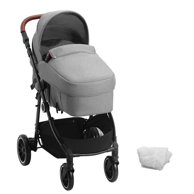 VEVOR Standard Baby Stroller, Infant Toddler Stroller with Bassinet, 3rd-Gear Adjustable Backrest & Foldable & Reversible Seat, Carbon Steel Newborn Stroller with Leg Cover and Mesh Net, Dark Grey - Image 9