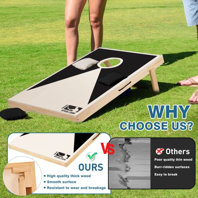 Solid Wood Premium Cornhole Set - 3 Feet x 2 Feet Game Boards, Includes Set of 8 Corn Hole Toss Bags - Image 2