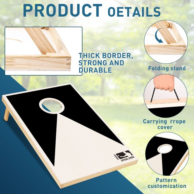 Solid Wood Premium Cornhole Set - 3 Feet x 2 Feet Game Boards, Includes Set of 8 Corn Hole Toss Bags - Image 4