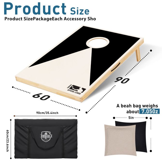 Solid Wood Premium Cornhole Set - 3 Feet x 2 Feet Game Boards, Includes Set of 8 Corn Hole Toss Bags - Image 8