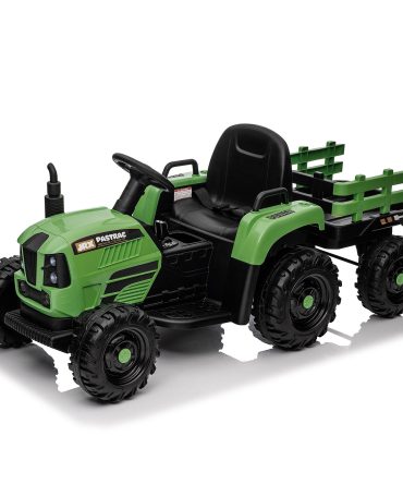 Ride on Tractor with Trailer,24V 400W Powered Electric Tractor Toy w/Remote Control,electric car for kids,Three speed adjustable,Power display, USB,MP3 ,Bluetooth,LED light,Two-point safety belt.
