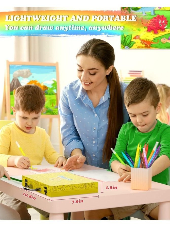 Dinosaur Art Box-Dinosaur art kits are included in this portable, high-quality box. The nice and fun cover attracts kids and inspires them to get their hands dirty. Every child is a little artist! - Image 5