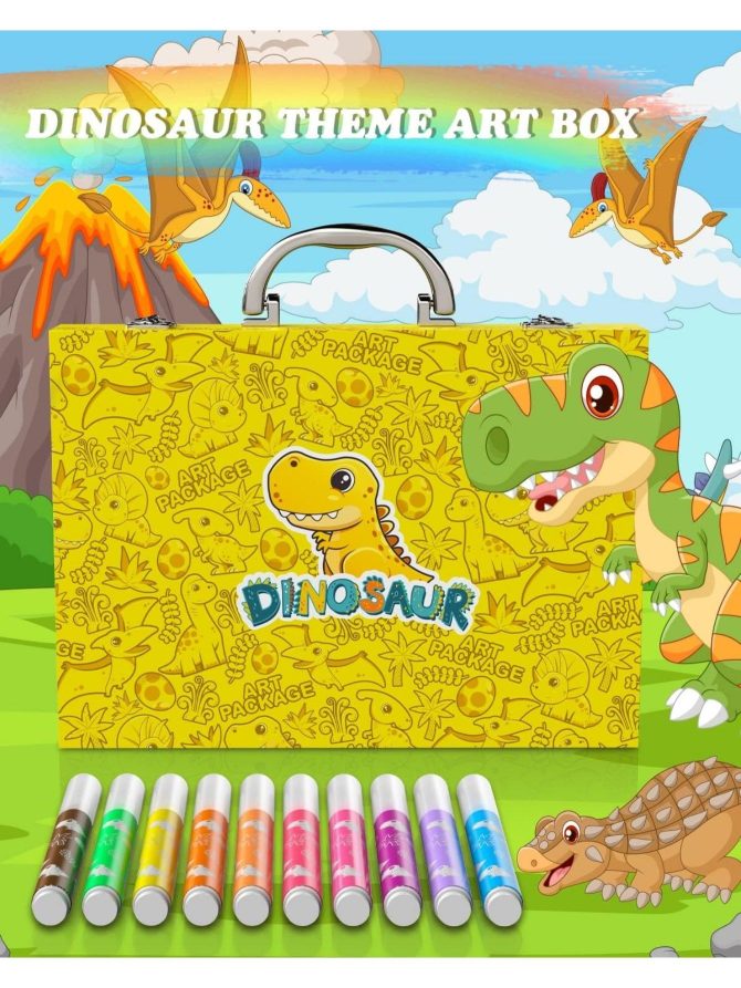 Dinosaur Art Box-Dinosaur art kits are included in this portable, high-quality box. The nice and fun cover attracts kids and inspires them to get their hands dirty. Every child is a little artist! - Image 8