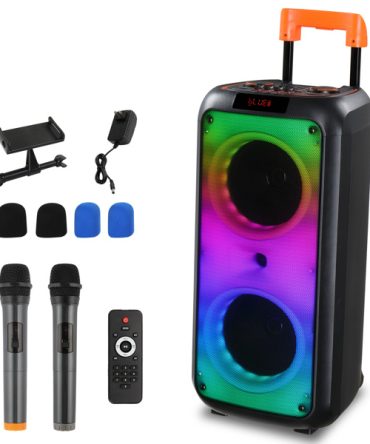 8in Wireless Portable Bluetooth Karaoke Speaker with TF/USB/AUX/FM/TWS, LED Disco Light, Bluetooth 5.0 for Outdoor Home Party