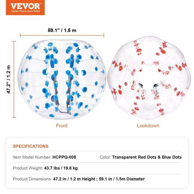 VEVOR Inflatable Bumper Balls 2-Pack, 5FT/1.5M Body Sumo Zorb Balls for Teen & Adult, 0.8mm Thick PVC Human Hamster Bubble Balls for Outdoor Team Gaming Play, Bumper Bopper Toys for Garden, Yard, Park - Image 7