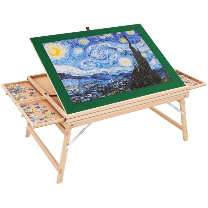 VEVOR 1500 Piece Puzzle Table with Folding Legs, 4 Drawers and Cover, 32.7"x24.6" Wooden Jigsaw Puzzle Plateau, Adjustable 3-Tilting-Angle Puzzle Board, Puzzle Storage System for Adults, Gift for Mom