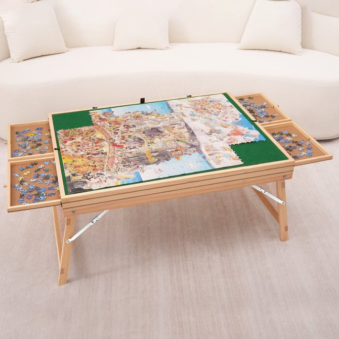VEVOR 1500 Piece Puzzle Table with Folding Legs, 4 Drawers and Cover, 32.7"x24.6" Wooden Jigsaw Puzzle Plateau, Adjustable 3-Tilting-Angle Puzzle Board, Puzzle Storage System for Adults, Gift for Mom - Image 8