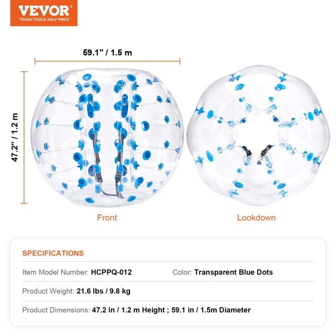 VEVOR Inflatable Bumper Ball 1-Pack, 5FT/1.5M Body Sumo Zorb Balls for Teen & Adult, 0.8mm Thick PVC Human Hamster Bubble Balls for Outdoor Team Gaming Play, Bumper Bopper Toys for Garden, Yard, Park - Image 7