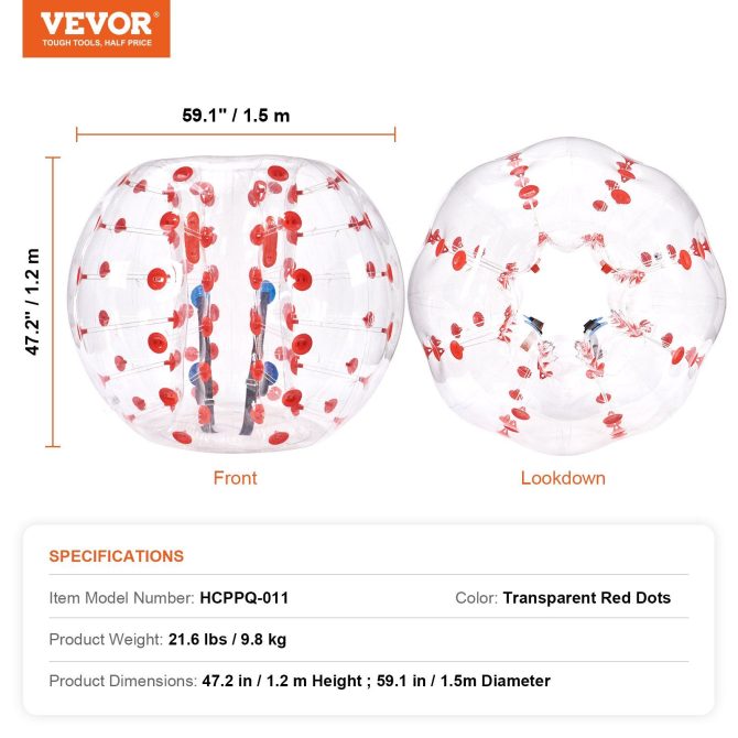 VEVOR Inflatable Bumper Ball 1-Pack, 5FT/1.5M Body Sumo Zorb Balls for Teen & Adult, 0.8mm Thick PVC Human Hamster Bubble Balls for Outdoor Team Gaming Play, Bumper Bopper Toys for Garden, Yard, Park - Image 7