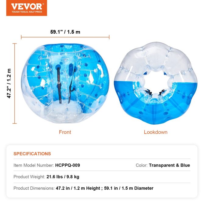VEVOR Inflatable Bumper Ball 1-Pack, 5FT/1.5M Body Sumo Zorb Balls for Teen & Adult, 0.8mm Thick PVC Human Hamster Bubble Balls for Outdoor Team Gaming Play, Bumper Bopper Toys for Garden, Yard, Park - Image 7