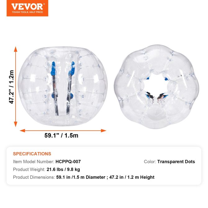 VEVOR Inflatable Bumper Ball 1-Pack, 5FT/1.5M Body Sumo Zorb Balls for Teen & Adult, 0.8mm Thick PVC Human Hamster Bubble Balls for Outdoor Team Gaming Play, Bumper Bopper Toys for Garden, Yard, Park - Image 7