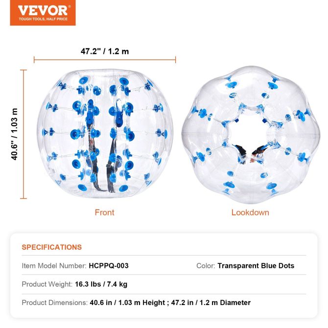 VEVOR Inflatable Bumper Ball 1-Pack, 4FT/1.2M Body Sumo Zorb Balls for Teen, 0.8mm Thick PVC Human Hamster Bubble Balls for Outdoor Team Gaming Play, Bumper Bopper Toys for Garden, Yard, Park - Image 7