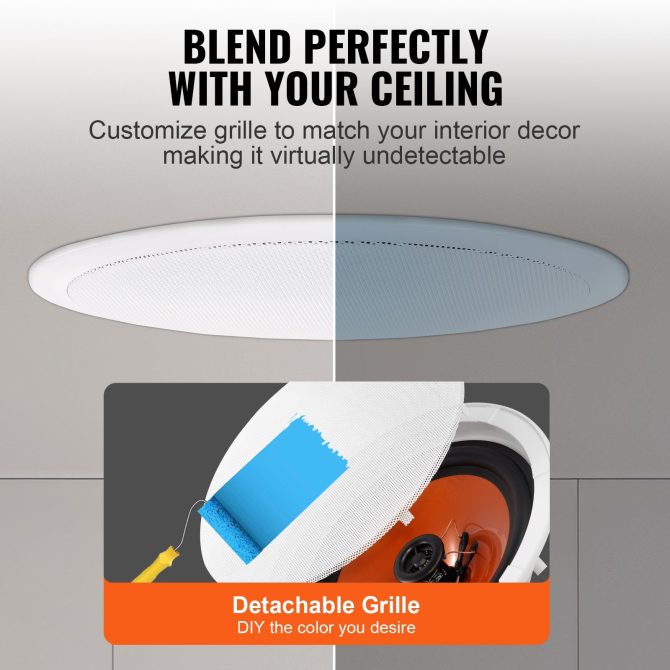VEVOR 4 PCs 8 Inch in Ceiling Speakers, 100-Watts, Flush Mount Ceiling & in-Wall Speakers System with 8ΩImpedance 89dB Sensitivity, for Home Kitchen Living Room Bedroom or Covered Outdoor Porches - Image 4