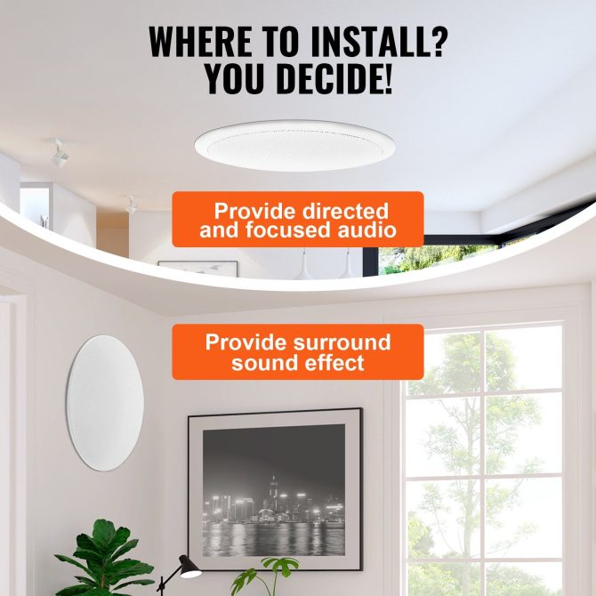 VEVOR 4 PCs 8 Inch in Ceiling Speakers, 100-Watts, Flush Mount Ceiling & in-Wall Speakers System with 8ΩImpedance 89dB Sensitivity, for Home Kitchen Living Room Bedroom or Covered Outdoor Porches - Image 5