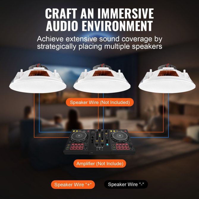 VEVOR 4 PCs 8 Inch in Ceiling Speakers, 100-Watts, Flush Mount Ceiling & in-Wall Speakers System with 8ΩImpedance 89dB Sensitivity, for Home Kitchen Living Room Bedroom or Covered Outdoor Porches - Image 6
