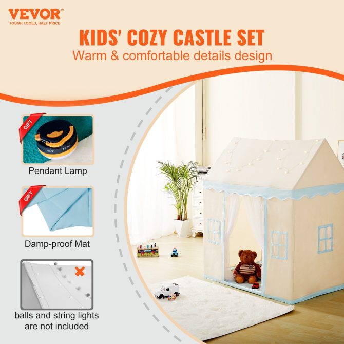 VEVOR Kids Play Tent, Kids Tent for Kids 1-5 Years Old, Toddler Tent with Mat and Tent Lamp, Tent for Kids with Windows for Indoor and Outdoor, Play House Castle Tent for Boys and Girls, Beige - Image 2