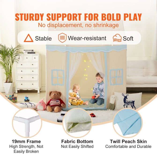 VEVOR Kids Play Tent, Kids Tent for Kids 1-5 Years Old, Toddler Tent with Mat and Tent Lamp, Tent for Kids with Windows for Indoor and Outdoor, Play House Castle Tent for Boys and Girls, Beige - Image 3