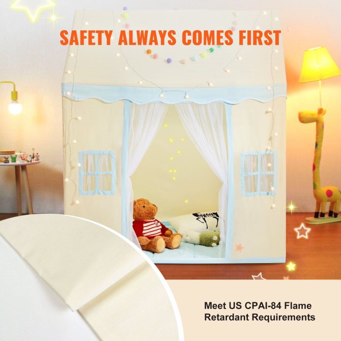 VEVOR Kids Play Tent, Kids Tent for Kids 1-5 Years Old, Toddler Tent with Mat and Tent Lamp, Tent for Kids with Windows for Indoor and Outdoor, Play House Castle Tent for Boys and Girls, Beige - Image 4