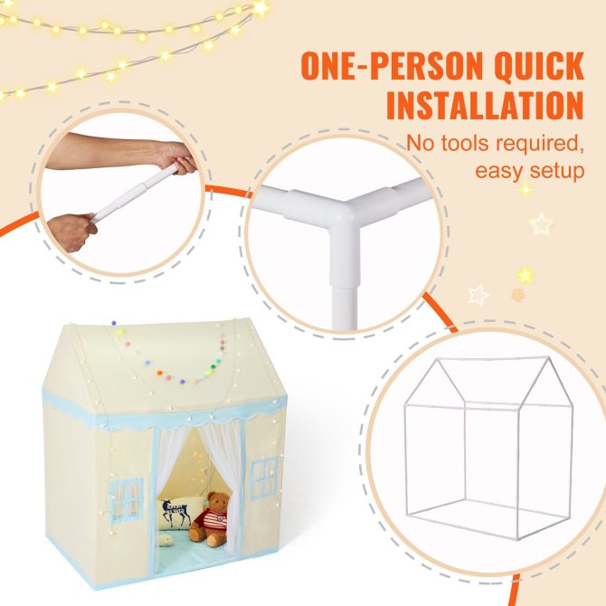 VEVOR Kids Play Tent, Kids Tent for Kids 1-5 Years Old, Toddler Tent with Mat and Tent Lamp, Tent for Kids with Windows for Indoor and Outdoor, Play House Castle Tent for Boys and Girls, Beige - Image 5