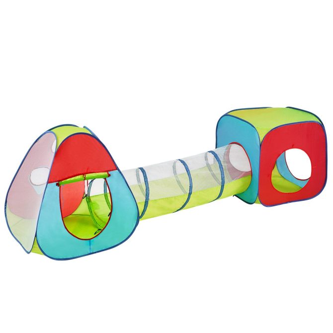 VEVOR 3 in 1 Kids Play Tent with Tunnel for Boys, Girls, Babies and Toddlers, Indoor/Outdoor Pop Up Playhouse with Carrying Bag & Banding Straps as Birthday Gifts, Red/Yellow/Blue Multicolor