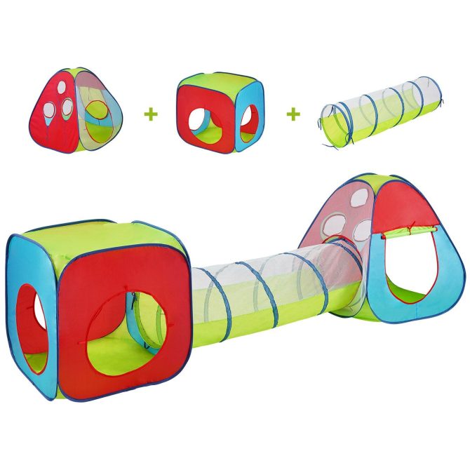 VEVOR 3 in 1 Kids Play Tent with Tunnel for Boys, Girls, Babies and Toddlers, Indoor/Outdoor Pop Up Playhouse with Carrying Bag & Banding Straps as Birthday Gifts, Red/Yellow/Blue Multicolor - Image 9
