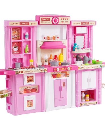 VEVOR Kitchen Playset Kids Pretend Cooking Play Toy 74 Piece Accessories Pink