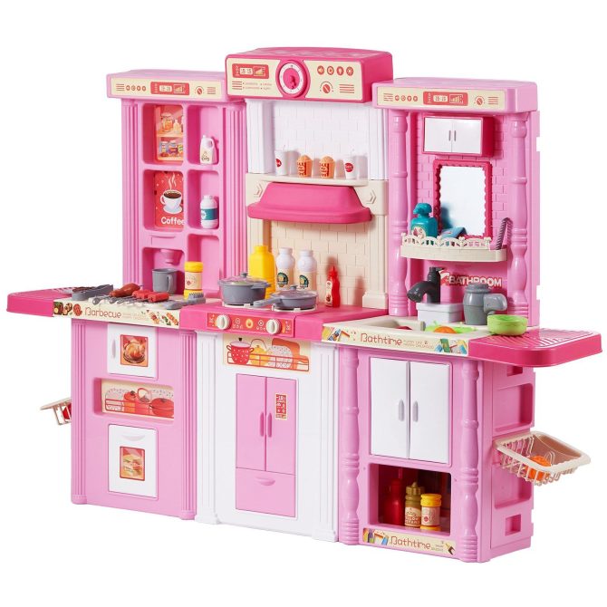 VEVOR Kitchen Playset Kids Pretend Cooking Play Toy 74 Piece Accessories Pink - Image 7