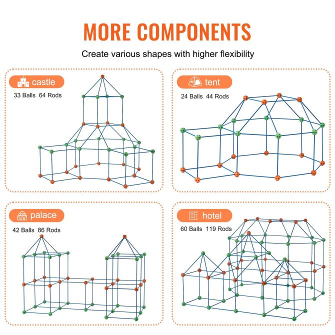 VEVOR Tent Fort Building Kit for Kids STEM Construction Toy Set Castle 180PCS - Image 4