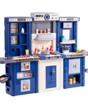 VEVOR Kitchen Playset Kids Pretend Cooking Play Toy 74 Piece Accessories Blue