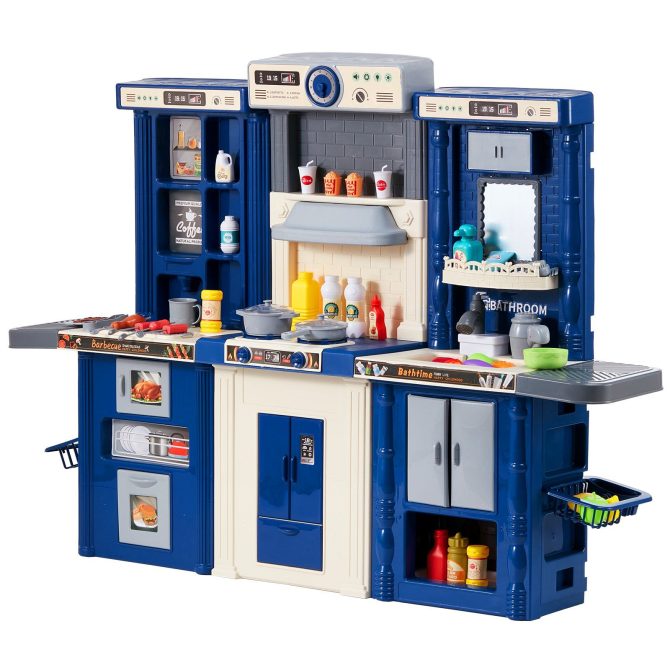 VEVOR Kitchen Playset Kids Pretend Cooking Play Toy 74 Piece Accessories Blue - Image 7