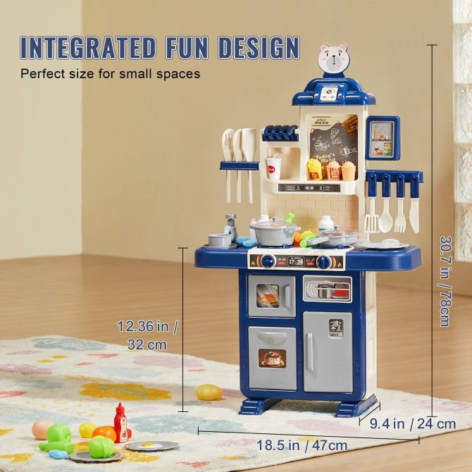 VEVOR Kitchen Playset Kids Pretend Cooking Play Toy 48 Piece Accessories Blue - Image 3