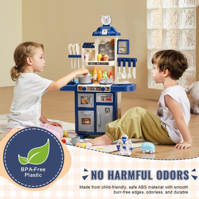 VEVOR Kitchen Playset Kids Pretend Cooking Play Toy 48 Piece Accessories Blue - Image 4