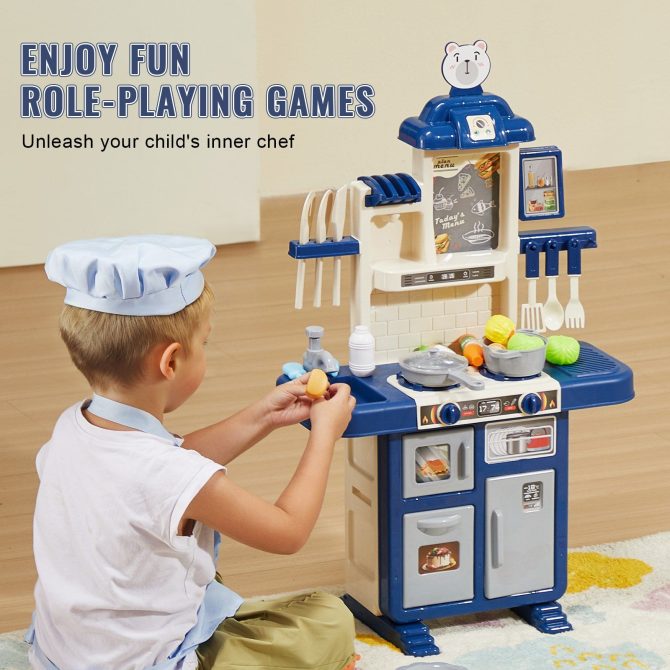 VEVOR Kitchen Playset Kids Pretend Cooking Play Toy 48 Piece Accessories Blue - Image 6