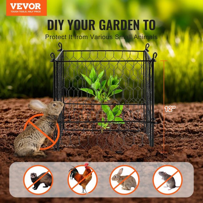 VEVOR 4 Pack Plant Protectors from Animals, 13.4'' x 13.4'' Chicken Wire Plant Protector, Plant Cages for Outdoor Plants, Flowers & Vegetables, Keeps Bunny Chicken Squirrels Out, 16pcs Metal Mesh - Image 2