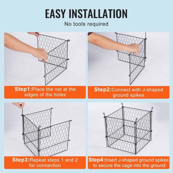 VEVOR 4 Pack Plant Protectors from Animals, 13.4'' x 13.4'' Chicken Wire Plant Protector, Plant Cages for Outdoor Plants, Flowers & Vegetables, Keeps Bunny Chicken Squirrels Out, 16pcs Metal Mesh - Image 4