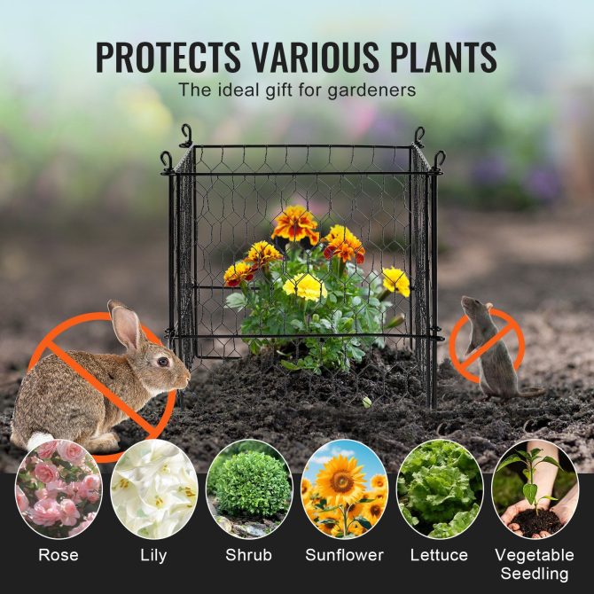 VEVOR 4 Pack Plant Protectors from Animals, 13.4'' x 13.4'' Chicken Wire Plant Protector, Plant Cages for Outdoor Plants, Flowers & Vegetables, Keeps Bunny Chicken Squirrels Out, 16pcs Metal Mesh - Image 6