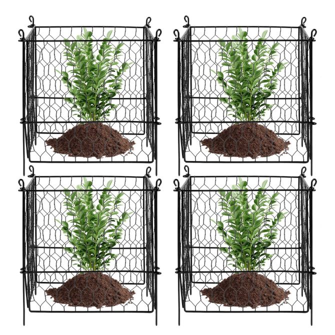 VEVOR 4 Pack Plant Protectors from Animals, 13.4'' x 13.4'' Chicken Wire Plant Protector, Plant Cages for Outdoor Plants, Flowers & Vegetables, Keeps Bunny Chicken Squirrels Out, 16pcs Metal Mesh - Image 10