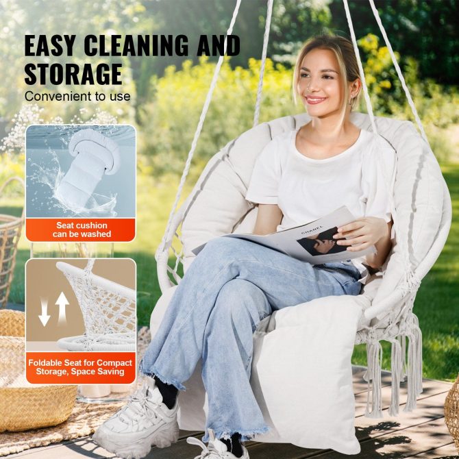 VEVOR Hammock Swinging Chair Macramé Hanging Chair with Cushion Indoor & Outdoor - Image 6