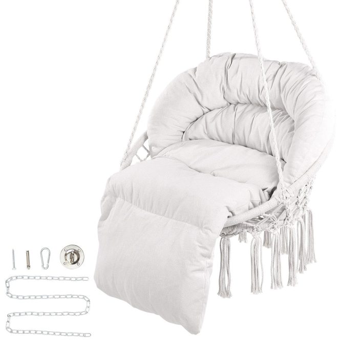 VEVOR Hammock Swinging Chair Macramé Hanging Chair with Cushion Indoor & Outdoor - Image 9