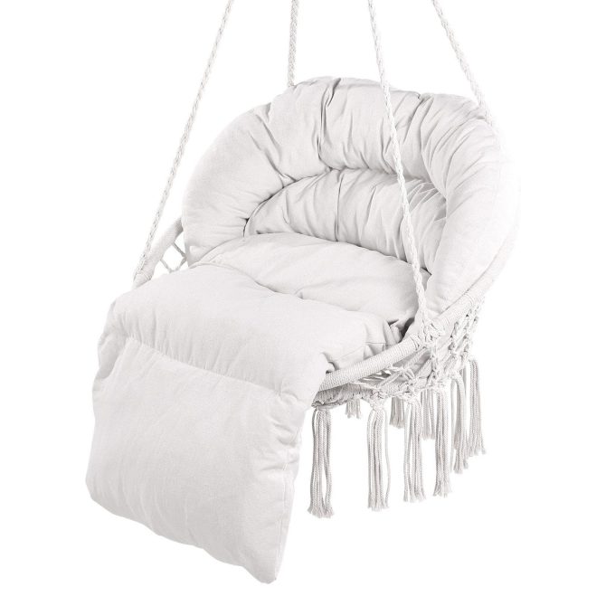 VEVOR Hammock Swinging Chair Macramé Hanging Chair with Cushion Indoor & Outdoor - Image 10