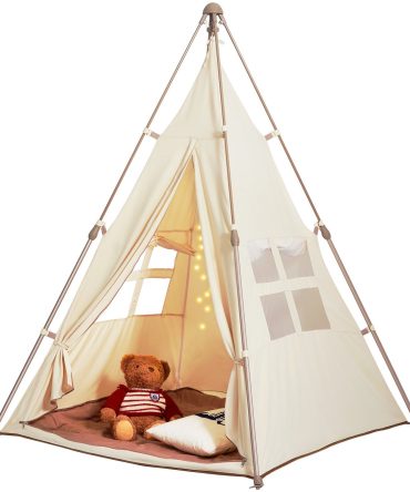 VEVOR Kids Play Tent, Teepee Tent for Kids 1-5 Years Old, Tent for Kids with Windows for Indoor and Outdoor, Foldable Toddler Tent with Mat and Carrying Bag, Kids Tent for Boys and Girls, Beige